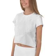 White Abstract Crop Tee